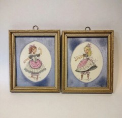 Vintage Ballerina Girls Wall Art 1951 Set of 2 Framed Matted 5″x6″