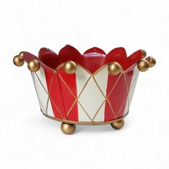 Hollywood Regency Red Tole Cachepot Bowl Gold Crown Centerpiece MCM