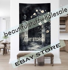 Dark Cemetery Wall Hanging Tapestry Gothic Floral Scene 39X59 in