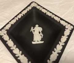 VTG Wedgwood Black/White Neo-Classic Style Jasperware TWO Diamond Shaped Dishes