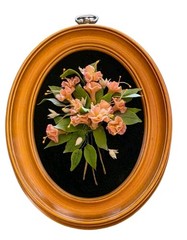 Vintage Oval Gold Framed 3D Flowers Black Background Floral Art Decor 9″x 5″