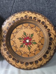 Vintage Wooden Pyrography Mandala Plate Hand Painted Decorative Wall Hanging Art