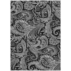 9′ X 12′ Black Gray And White Paisley Washable Rug