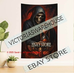 Grim reaper hourglass tapestry dark fate gothic symbolism 39X59 in