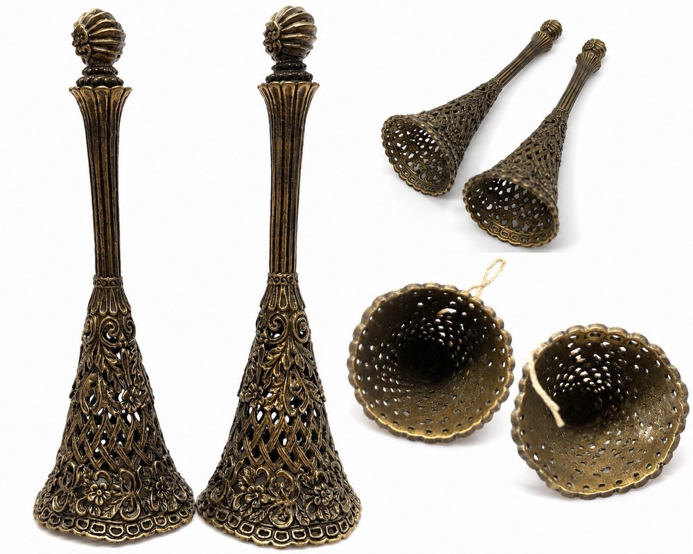 Victorian Tussie Mussie Posy Holder Ornate Metal Floral Bouquet Set Of 2
