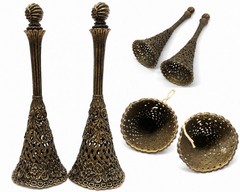 Victorian Tussie Mussie Posy Holder Ornate Metal Floral Bouquet Set Of 2
