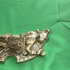 Silver-Tone Metal Medieval Knight on Shield Decorative Wall Plaque