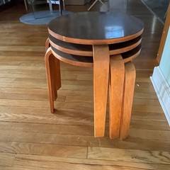 Modernist Aalto Alvar Style 3 Stacking Bent Leg Tables Vintage Formica Tops