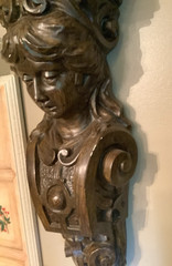 RARE Retro Burwood Products Brown Molded Plastic Caryatid Corbel Woman Bust