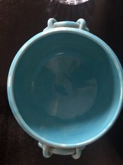 10″ Porcelain Asian Hand Painted Turquoise Display Bowl Signed by Yo