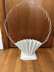 RARE Vintage White Metal Graveside Funeral Flower Basket 22″ Fan Beautiful!