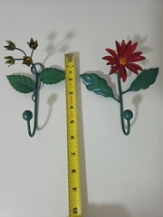 Vintage Italian Tole Toleware Flower Wall Hooks Mid Century