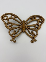 Vintage HOMCO Gold Tone Butterfly Wall Plaques Pair 7537 MCM Wall Art Decor