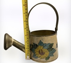 Vintage Brass Small Heavy Hand Painted Sunflowers Watering Can OOAK Rare Unique