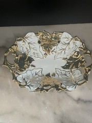 Vintage Porcelain Gold Leaf Dish Numbered 47 Unbranded 11”x8”