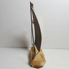 Vtg John Demott Signed Metal Art 10″ Sailboat Sculpture Brass Nautical Decor
