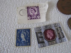 Vintage coins & Stamp bundle 1941 Three Pence Coin 1977 queen jubilee Collectors