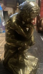 Vtg Rodin Thinker Cast Metal Bronze Finish Bookends Marble Base Art Deco Heavy