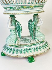 United Wilson Green porcelain double angels footed compote.