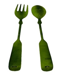 Vintage MCM Fork & Spoon Wall Decor 21” Olive Green Aluminum Cast