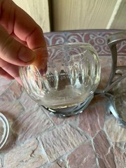 Art Nouveau Pewter Crystal Caddy, Bingit Zinn Jugendstil Condiment Server