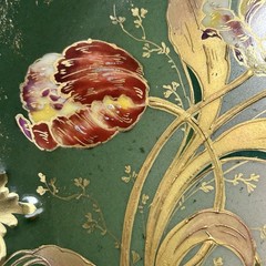 GDA Antique France Porcelain Limoges Hand Painted Tulips Green Gold Art Nouveau