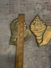 Brass Sea Shells -Relief Placques Decor Nautical Beach Decor Set Of 2