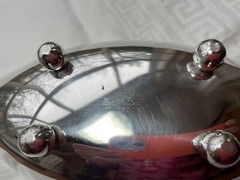Wallace 9022 Vintage Orange Enamel Over Silverplate Candy Nut Dish Genie Design