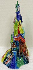 Handmade Clay Pottery Rainbow Blended Colors Aquarium Fishbowl Castle 11 1/8″