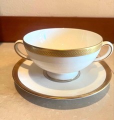 Wedgwood Soup Cup & Saucer Set with 3 Cups, White & Gold, Made in England