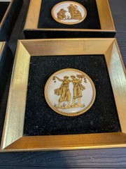 4 Pc Gold And Black Neoclassical Porcelain Wall Plaques Set Square Frame