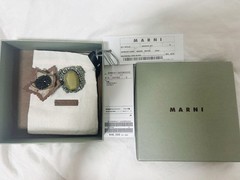 Marni Olive Green Leather & Stone Brooch with Tag & Box Used
