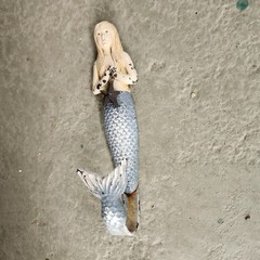 Mermaid Rustic Cast Antique Single Hook Storage Wall Hook 8″ Blue Nautical Rare