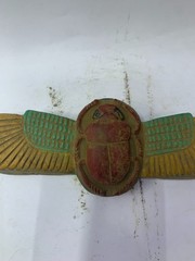 RARE ANTIQUE ANCIENT EGYPTIAN Statue Stone Winged Scarab Beetle Hieroglyphic