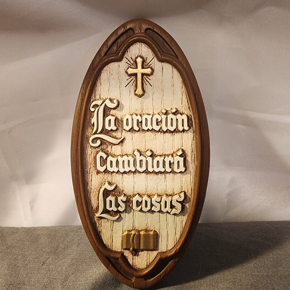 1980’s Home Interior HOMCO Burwood Oval Wall Decor Spanish “Pray Change Things”