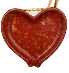 Ceramic Heart Trinket Dish/Spoon Rest/Makeup Dish, Red with Yellow/Gold Mottling