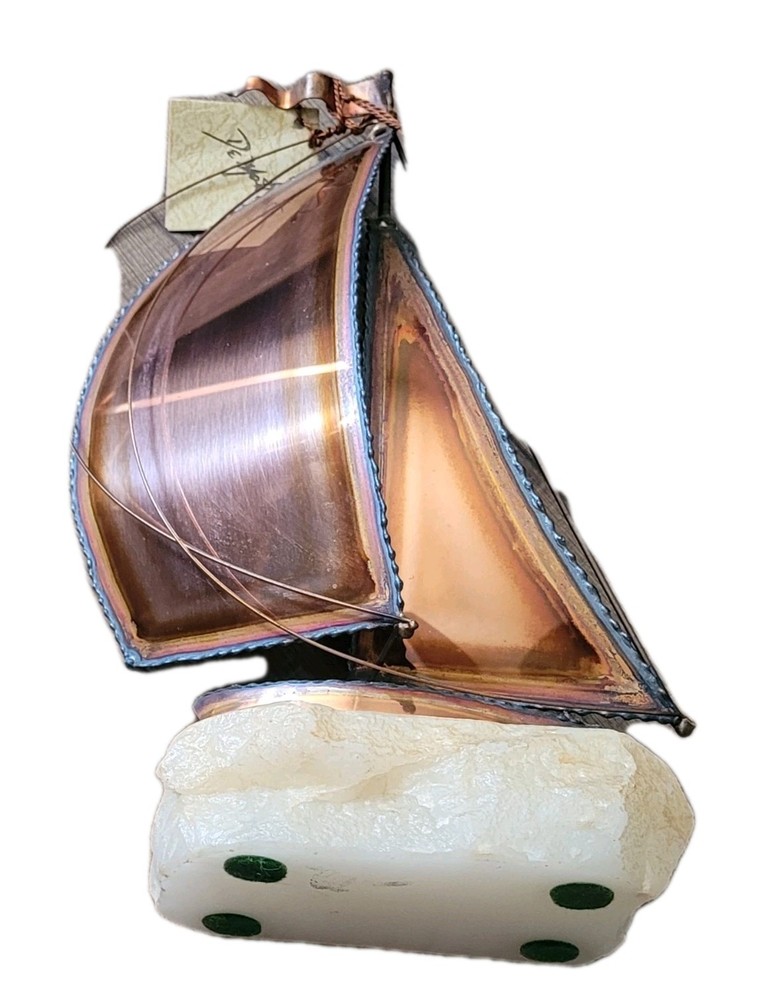 Vtg John De Mott Copper 10″ Sail Boat on Quartz Base Signed Nautical Gift
