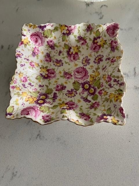 VINTAGE James Kent Longton Britain Rapture Chintz Roses Nut Dish/Pins/Trinkets