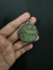 near Eastern ancient Turquoise stone king Dog seal intaglio stamp rare Pendant