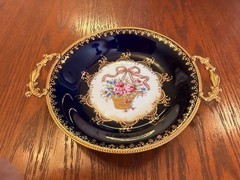 Rare Limoges Castel Bowl Tray with Handles, Trimmed in 22k Gold, Made in France