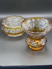 Hand Cut Cased Crystal 2 Piece Set Small Vase And Covered Box Rare And Unique!