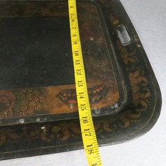 Antique Toleware Pair of Metal Trays Black Hand Painted Floral Stenciled 24″x18″