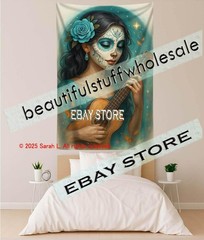 Sugar Skull Guitar Tapestry Gothic Music Fantasy picture 39X59 in