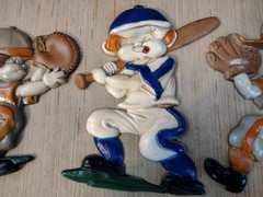 1970 SEXTON 3 BASEBALL PLAYERS CAST METAL WALL HANGINGS Catcher Batter Pitcher