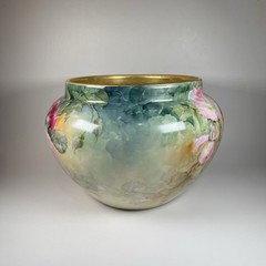 Limoges W.G. & Co France Hand Painted Floral Jardiniere Cachepot 11”W X 7.5” T