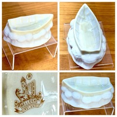 Vintage Belleek Ireland Porcelain Boat Dish Ashtray Luster Glaze