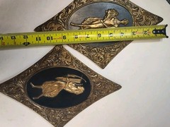 1960s Sears Hollywood Regency Repousse Metal Greek Goddess Plaques Set 11″