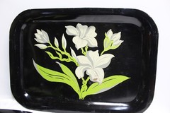 Vintage Toleware Metal Tray Lillies Flowers 17.5×12.5″ Set Of 4