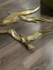 Vtg Pair Of Large Plastic Syroco MCM Flying Seagulls Bird Wall Decor Gold 1968