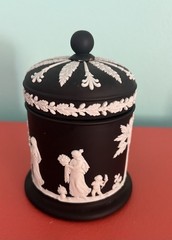 Wedgwood Jasperware White on Black Lidded Cigarette / Tobacco Jar Post 1908
